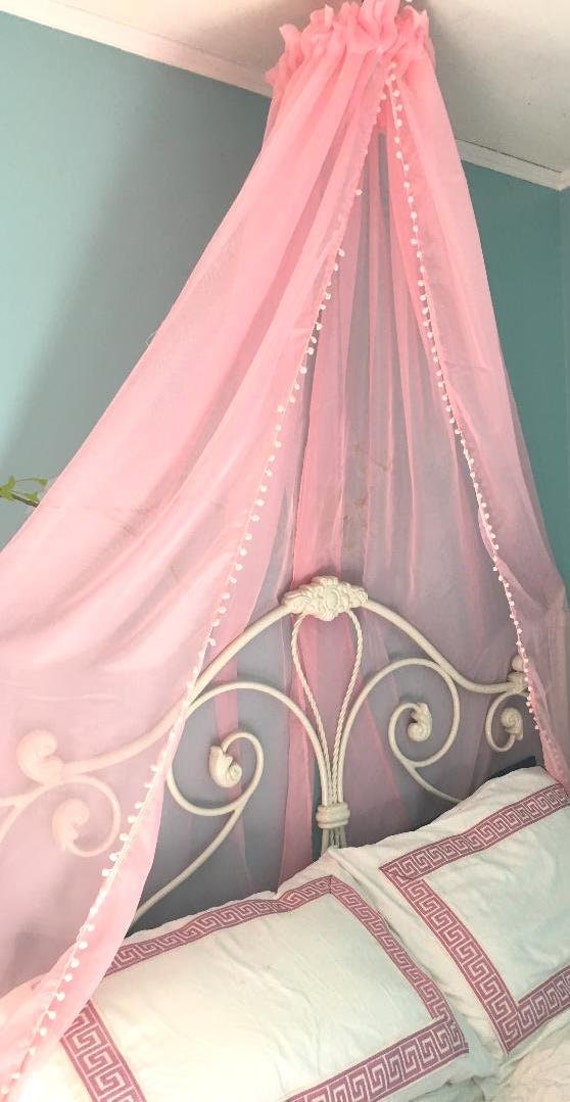 Pom or Tassel Trim Canopy Nursery Tassel Canopy Bed Canopy With