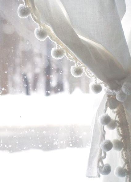 Ball Fringe Pom Pom Curtains, Vintage Pom Curtains, Country Pom Trim Curtains, Vintage Pom options, Ivory Pom Curtains, White Pom Curtains