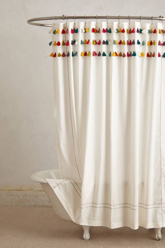 Tenda da doccia in cotone con nappe multicolori, tenda da doccia con nappe  arcobaleno opzioni di colore -  Italia