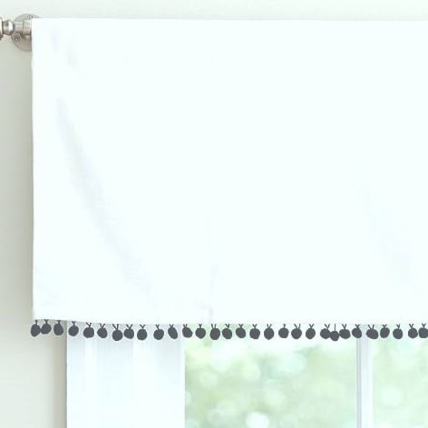 White Cotton Valance with Pom Pom or Tassel  trim SALE, Boho Pom Pom Valance, Tassel Valance