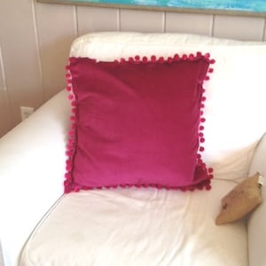 Magenta Pink Velvet Pillow Cover, Pom Pom Pillow Cover, Velvet Pillow cover with pom color options