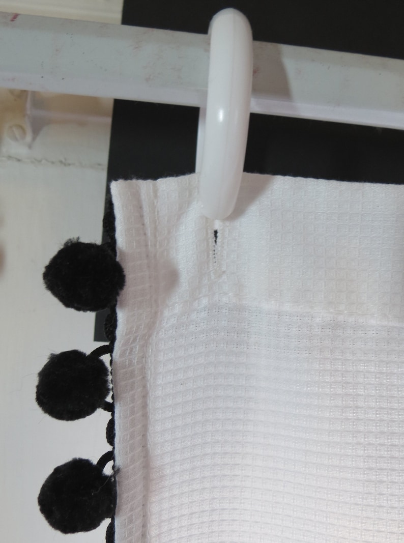 Extra Long White Cotton Waffle Weave Shower Curtain With Pom Etsy