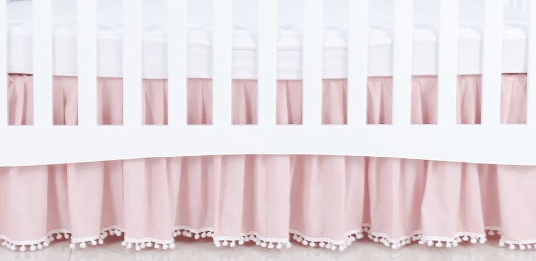 Pink Crib Skirt With Pom Poms or Tassels Etsy