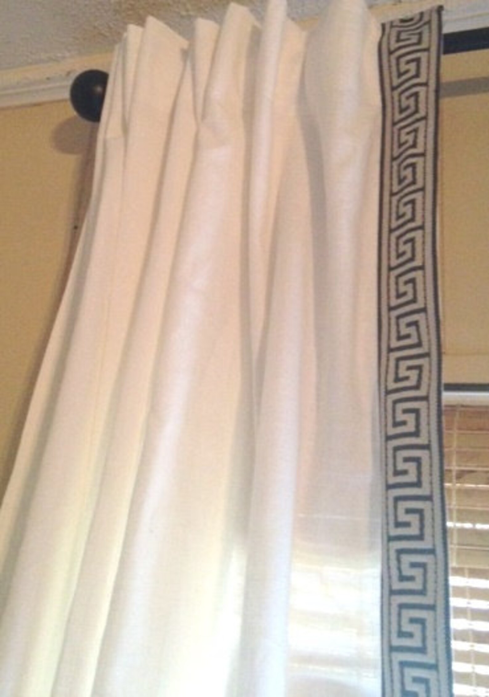 Greek Key Ivory curtain with Grey and Ivory Greek Key Trim Etsy
