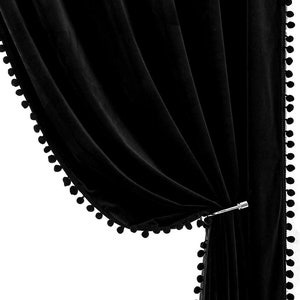 Velvet Curtains with Pom Pom or Tassel  trim, Velvet Tassel Curtains, Blackout Velvet Tassel curtains, Velvet Cafe Curtains