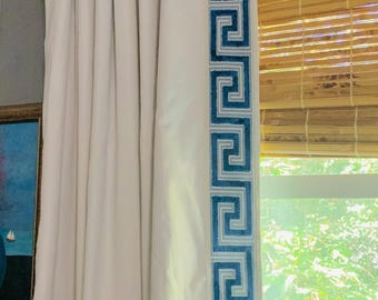 Greek Key Curtains, Velvet trim Greek Key Curtains, color options