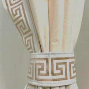 Ivory Greek Key shower curtain, Greek Key trimmed Shower Curtain, Greek Key  color options