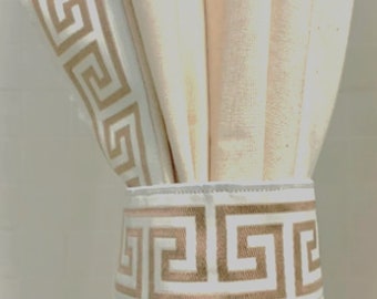 Ivory Greek Key shower curtain, Greek Key trimmed Shower Curtain, Greek Key  color options