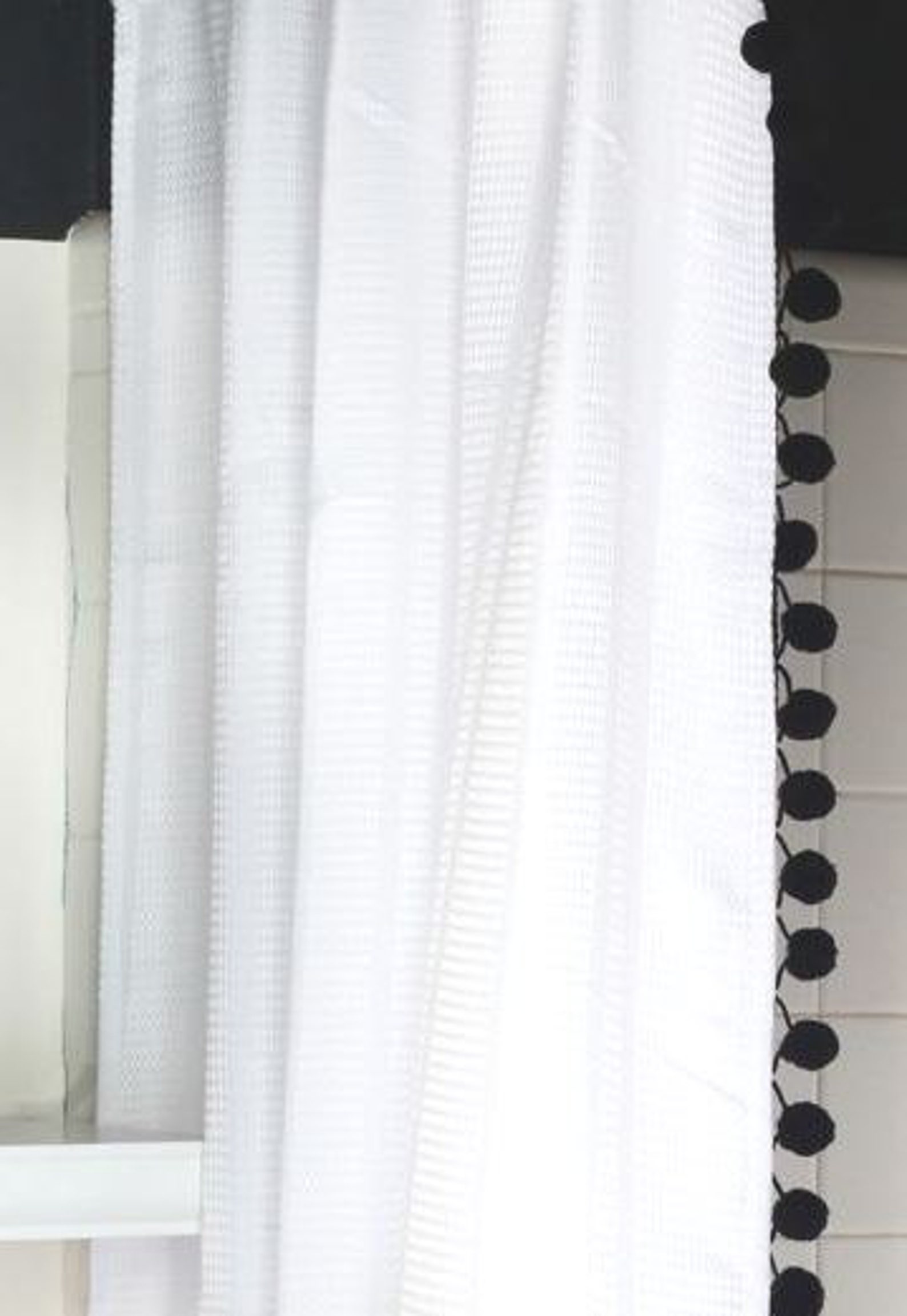Extra Long White Cotton Waffle Weave Shower Curtain with Pom Etsy