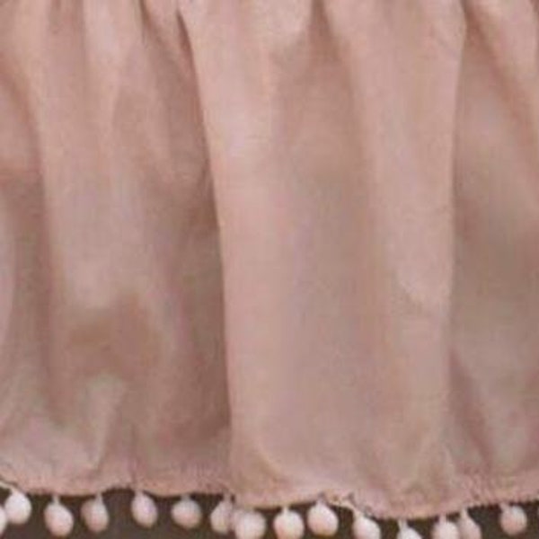Blush Pink Ruffled Style Bed Skirt with  Pom Pom or Tassel Bed Skirt