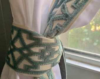 Velvet Fretwork Ribbon trim curtains, Fretwork Border Curtains, Velvet Ribbon Border Designer Curtains, Ribbon pleated curtains