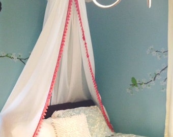 Pom Trim Canopy, Nursery Canopy with Pom trim, Tassel Trim Canopy, Reading Nook Canopy, Play Tent Canopy