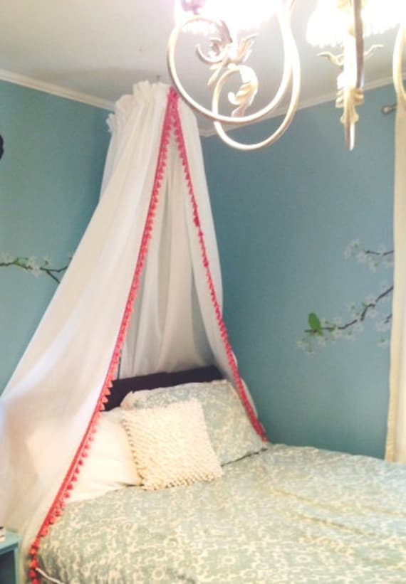 Pom Trim Canopy, Nursery Canopy with Pom trim, Tassel Trim Canopy, Reading Nook Canopy, Play Tent Canopy