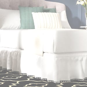 Off White Ivory Pom Pom or Tassel Bed Skirt Dust Ruffle
