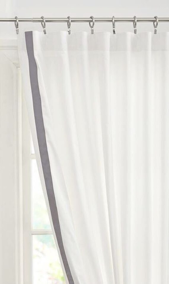 White Curtain With Grey Grosrain Ribbon Trimmed Curtain Etsy