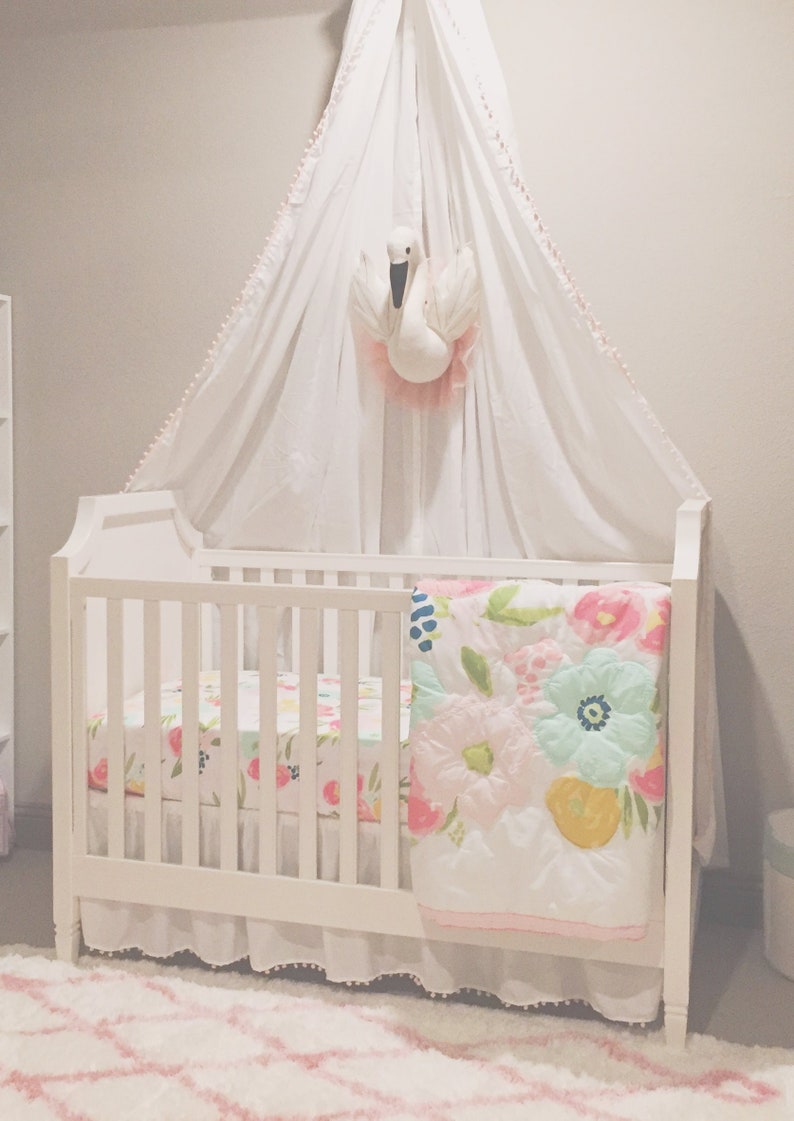 Classic White Ruffle Crib Skirt With Pom Pom Trim Etsy