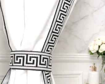 Greek Key shower curtain, Embroidered Greek Key trimmed Shower Curtain, Greek Key  color options