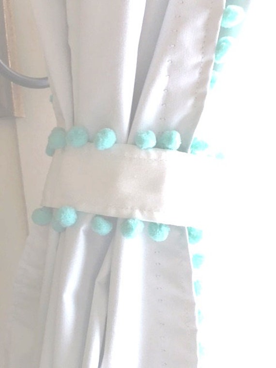 White Blackout Pom Pom Curtain Color Options Etsy