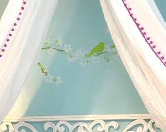 Nursery Canopy, Tassel Bed Canopy , Pom trim canopy, play tent