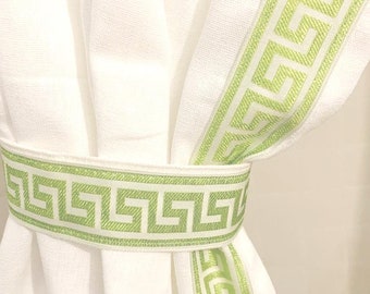 Greek Key trimmed Shower Curtain, Greek key ribbon shower curtain, - color options