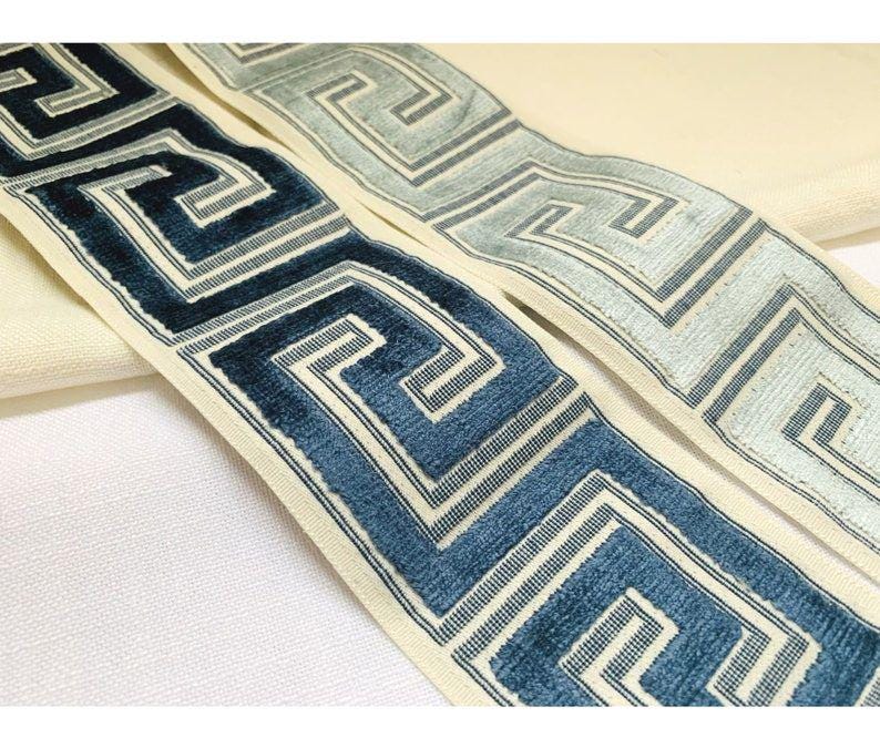 Velvet Greek Key Curtains, Velvet Trimmed Greek Key Curtains, Wide ...