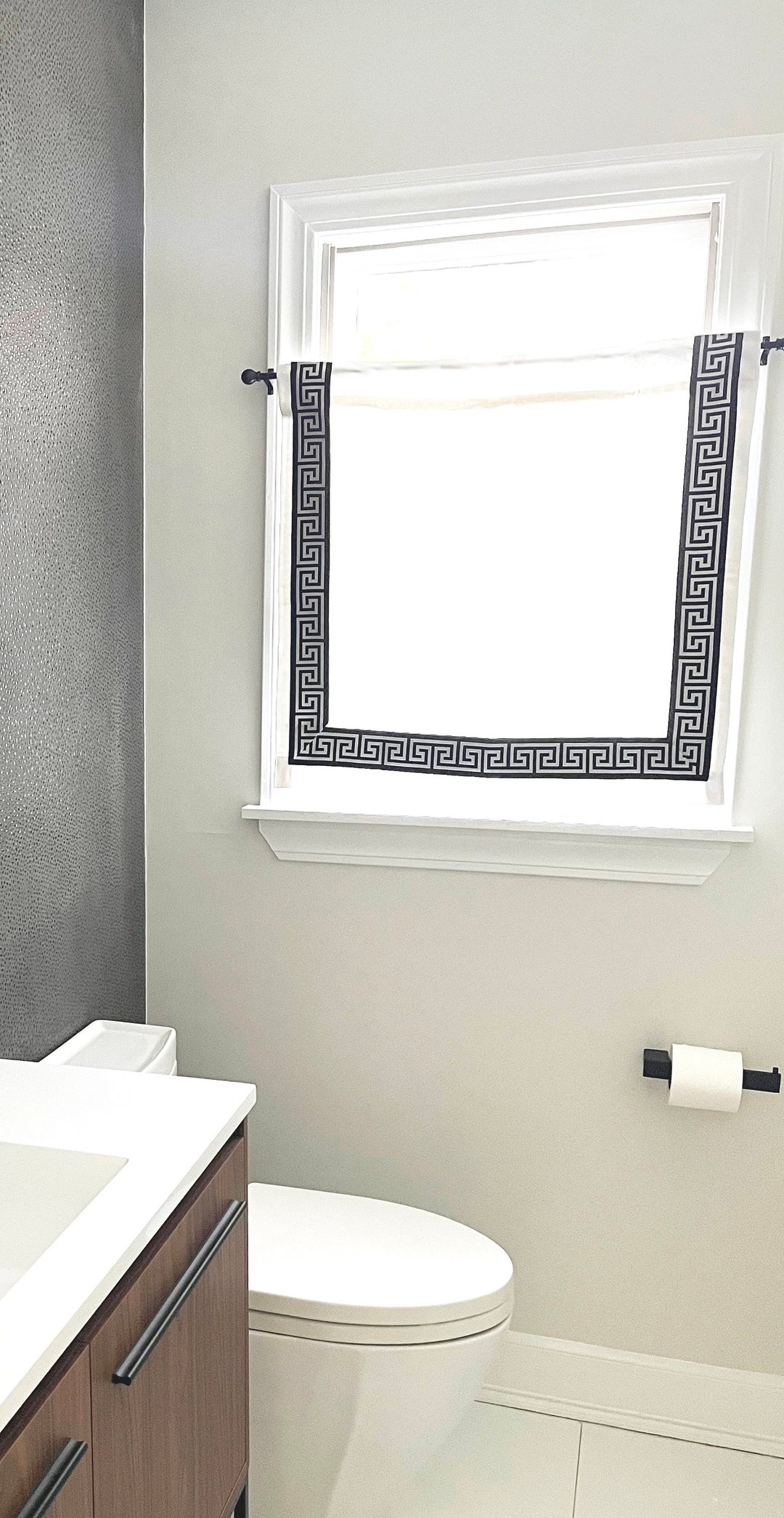 Greek Key Valance, Valance With Greek Key Trim, Black and White Greek