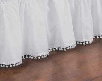 Pom Pom or Tassel Bed Skirt with  Split  Corners, pom bed skirt, tassel bed skirt, tassel color options
