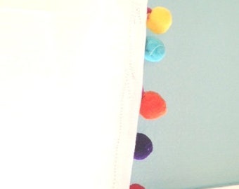 Rainbow Pom Pom Curtains, Blackout Rainbow Pom Pom Curtains, Multicolor Pom Curtains