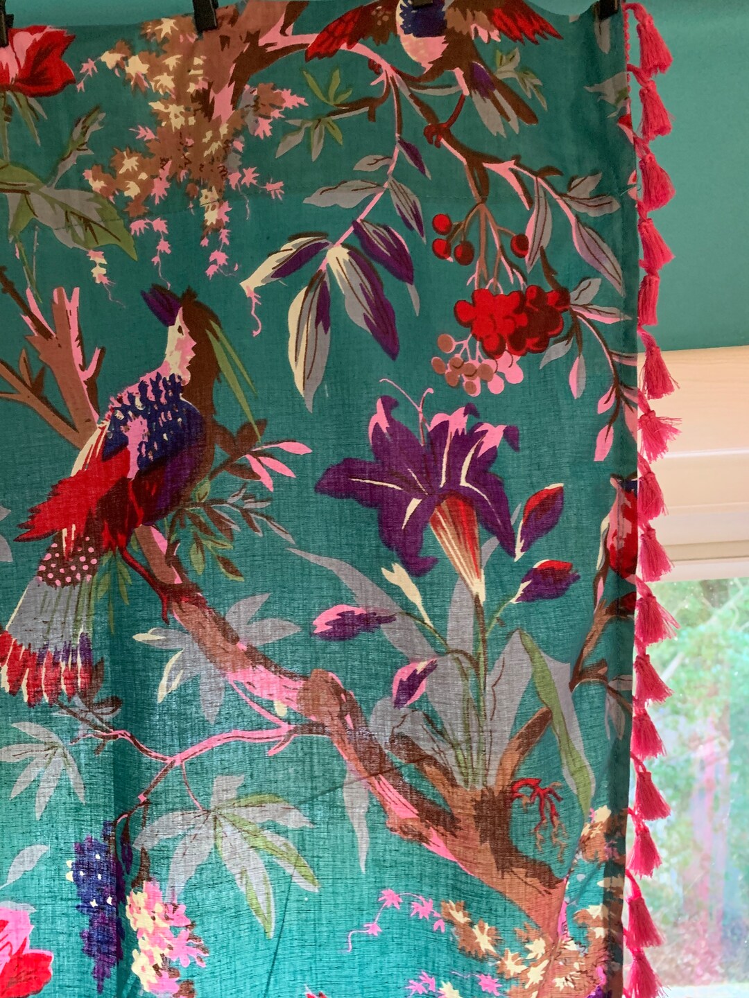 Vintage Cotton Tassel Trim Curtains Bird Print Tassel Etsy