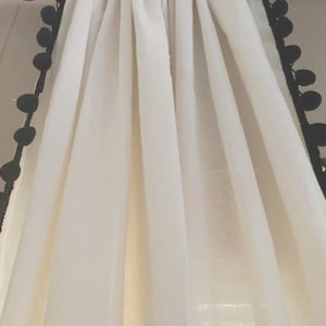 Ivory Linen Cotton Pom Pom Curtains, Classic Ivory Cotton Tassel Curtains, Farmhouse Ivory Pom Curtains, Pleated Pom curtains