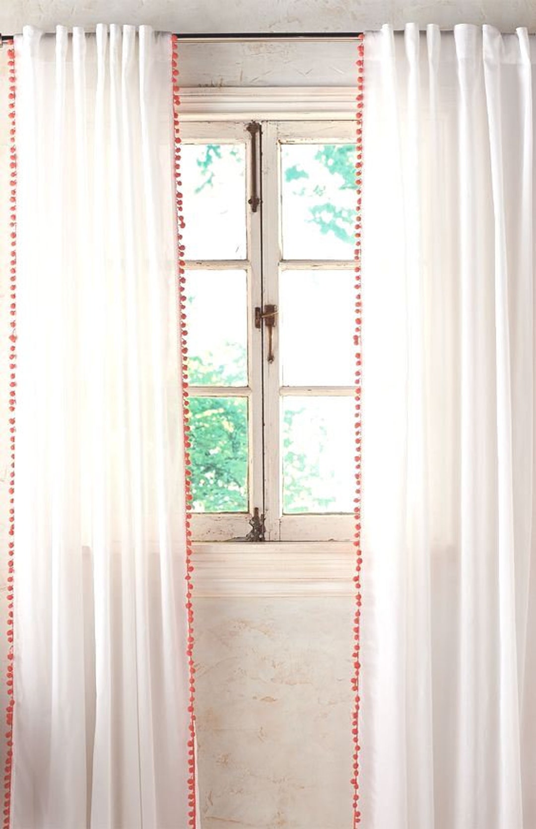 Classic White Cotton Pom Pom Curtains, Pom Pom or Tassel Trim Curtains ...