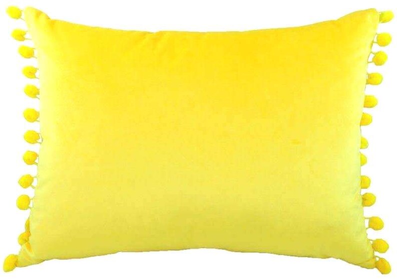 Yellow Velvet Pillow Cover with Yellow Pom Pom trim color Etsy