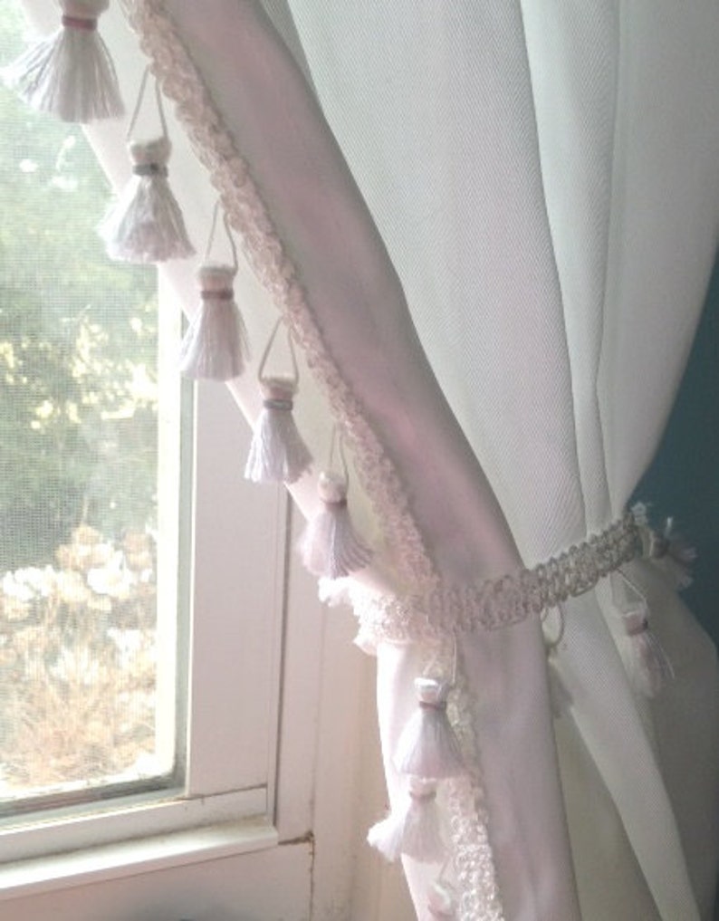 White With White Tassel Trim Curtain Color Options Etsy