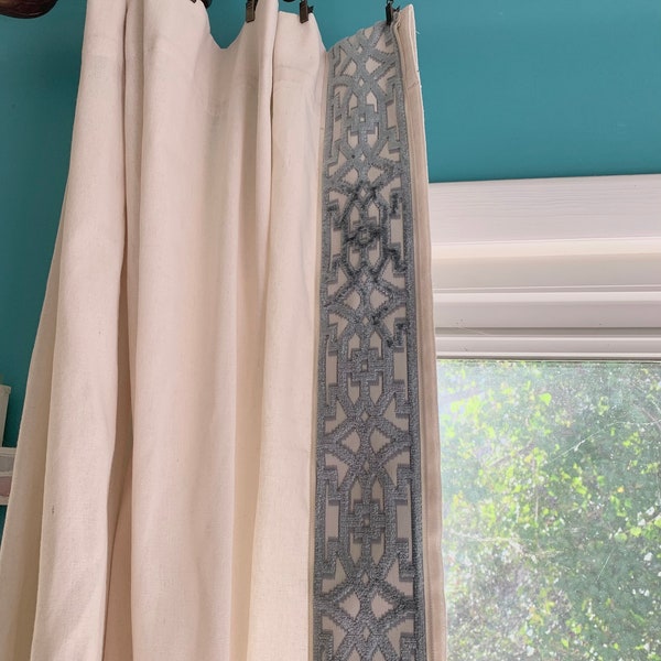 Velvet Fretwork Ribbon trim curtains, Fretwork Border Curtains, Velvet Ribbon Border Designer Curtains