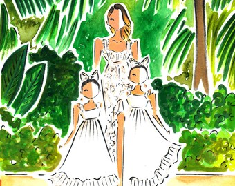 Mommy and Me Portrait / Watercolor Portrait / Hand Drawn Custom portrait / Watercolor Family Portrait