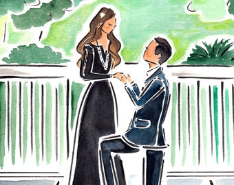 Engagement Gift / Wedding Proposal / Watercolor Portrait / Custom Couple Portrait / Custom Portrait illustration / Custom Portrait