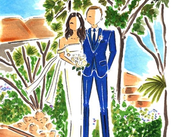Watercolor Wedding Illustration /  Custom Couple Portrait / Custom Portrait illustration / Wedding Portrait Illustration / Custom Portrait