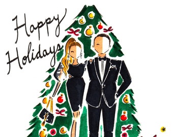 Custom Portrait Christmas Card / Custom Couple Portrait / Custom Illustration Christmas Card / Custom Illustration Holiday Card / Hand Drawn