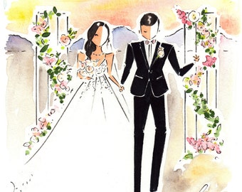 Watercolor Wedding Illustration /  Custom Couple Portrait / Custom Portrait illustration / Wedding Portrait Illustration / Custom Portrait