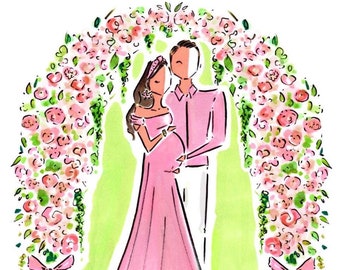 Baby Announcement Card / Custom Portrait Baby Announcement / Custom Couple Portrait / Watercolor Baby Announcement / Watercolor Portrait