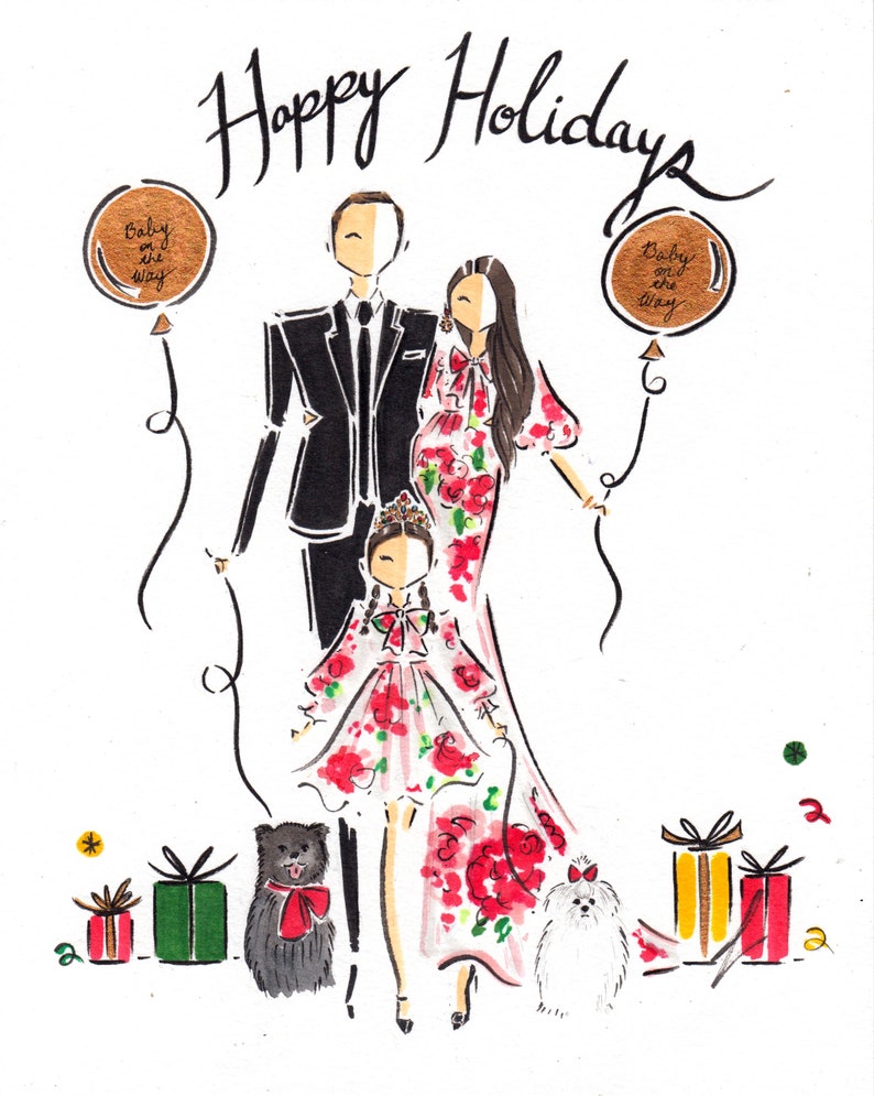 Custom Family Portrait / Custom Portrait Holiday Card / Family Illustration Hanukkah Card / Custom Watercolor Portrait / Hanukkah Card image 5