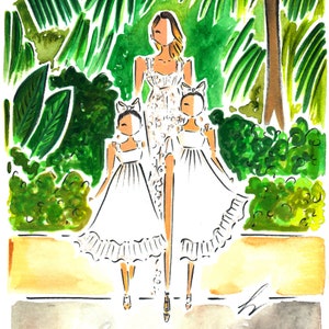 Mommy and Me Portrait / Custom Family Portrait Illustration / Custom Watercolor Portrait / Watercolor Family Portrait / Fashion Art image 4