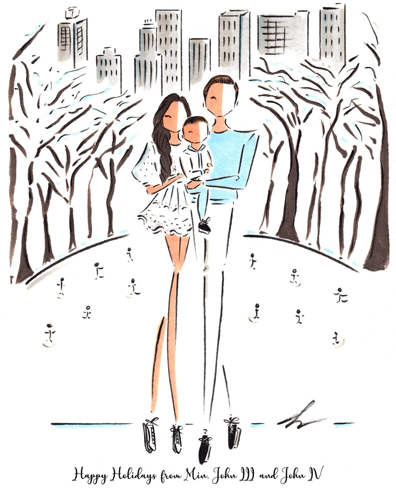 Custom Family Portrait / Custom Portrait Holiday Card / Family Illustration Hanukkah Card / Custom Watercolor Portrait / Hanukkah Card image 2