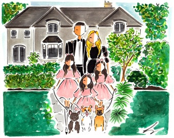 Custom Family Portrait / Custom Watercolor Portrait / Custom Home Illustration /  Custom Family Drawing / Watercolor Portrait / Hand Drawn