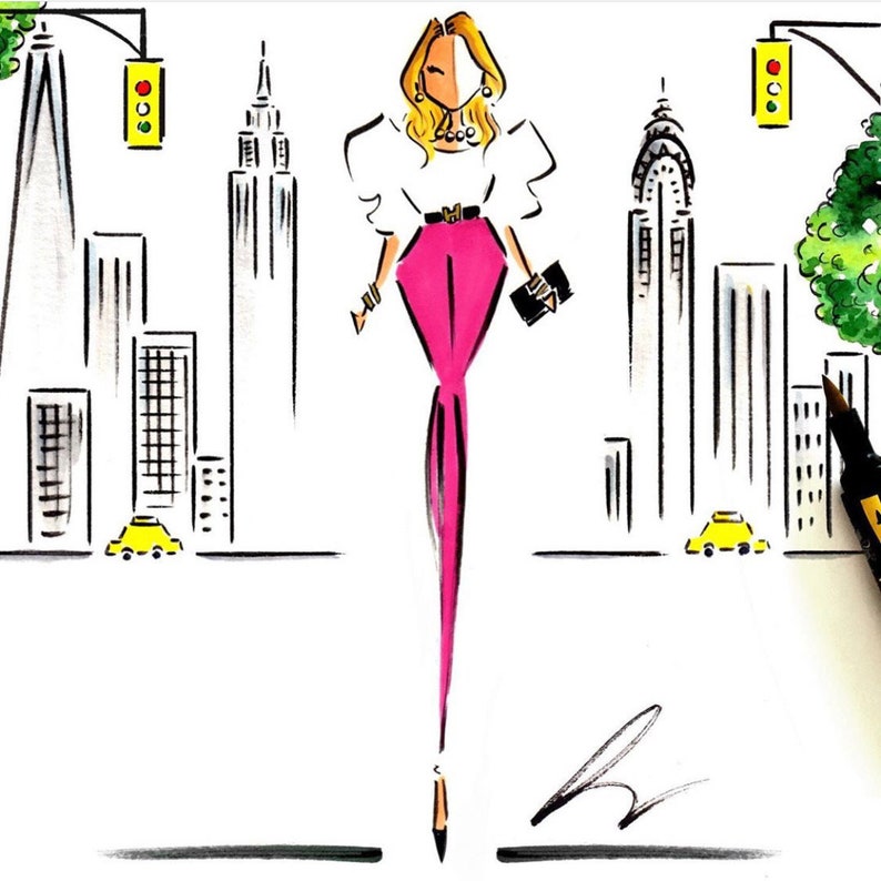 Custom Portrait illustration / Custom Fashion Illustration / Jet Setter / Custom Watercolor Portrait / Moving Announcement image 2