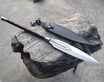Hand Forged 5160 Spring Steel Viking Spear | Rosewood Handle, Leather Sheath