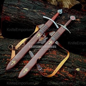 Knights Templar Sword: Handmade High Carbon Steel Replica with Leather Scabbard
