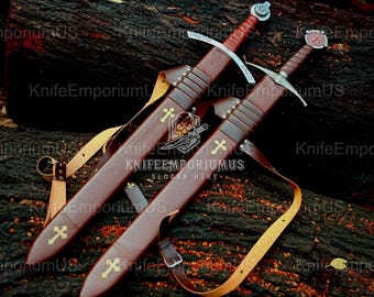The Accolade Sword of the Knights Templar–Handmade Collectible Sword, With Leather Scabbard Best Gift for Him