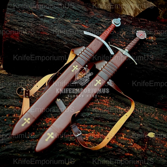 Knights Templar Sword: Handmade High Carbon Steel Replica with Leather Scabbard
