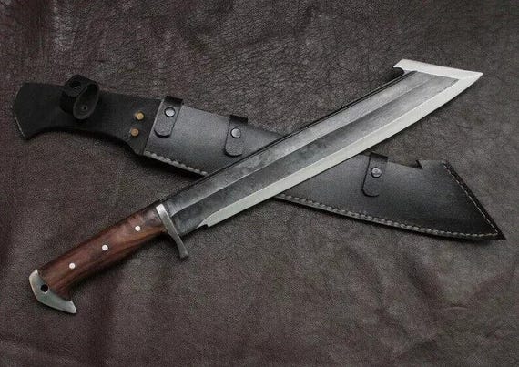 Hand-Forged 1095 Steel Machete | Full Tang, Leather Sheath